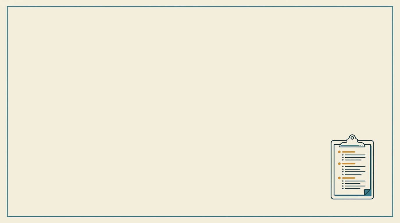Minimalistiskt ritad urklippstavla med anteckningar i nedre högra hörnet på vit bakgrund.