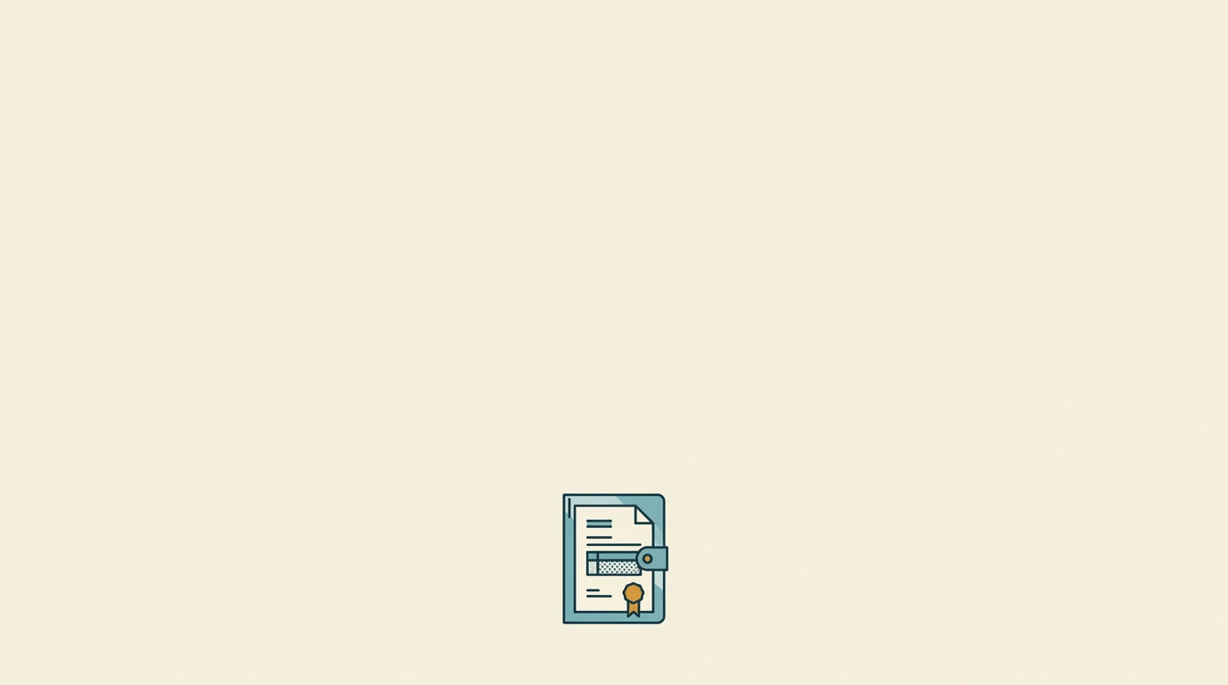 Minimalistisk vektorillustration med ett litet skyddat dokument i fodral, centrerat mot en vidsträckt, ljus bakgrund.