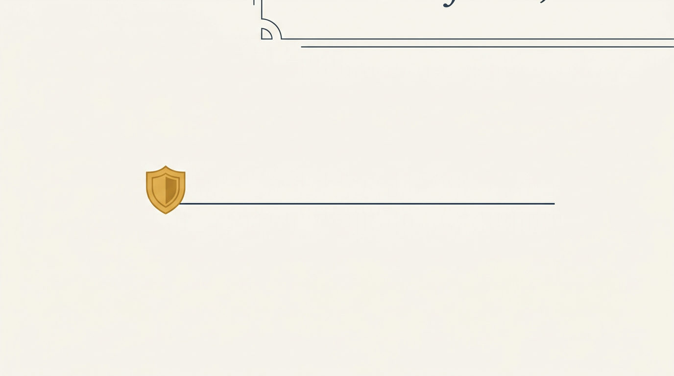 Close-up of a signature line on a cream document, anchored by a small brass gold shield badge.