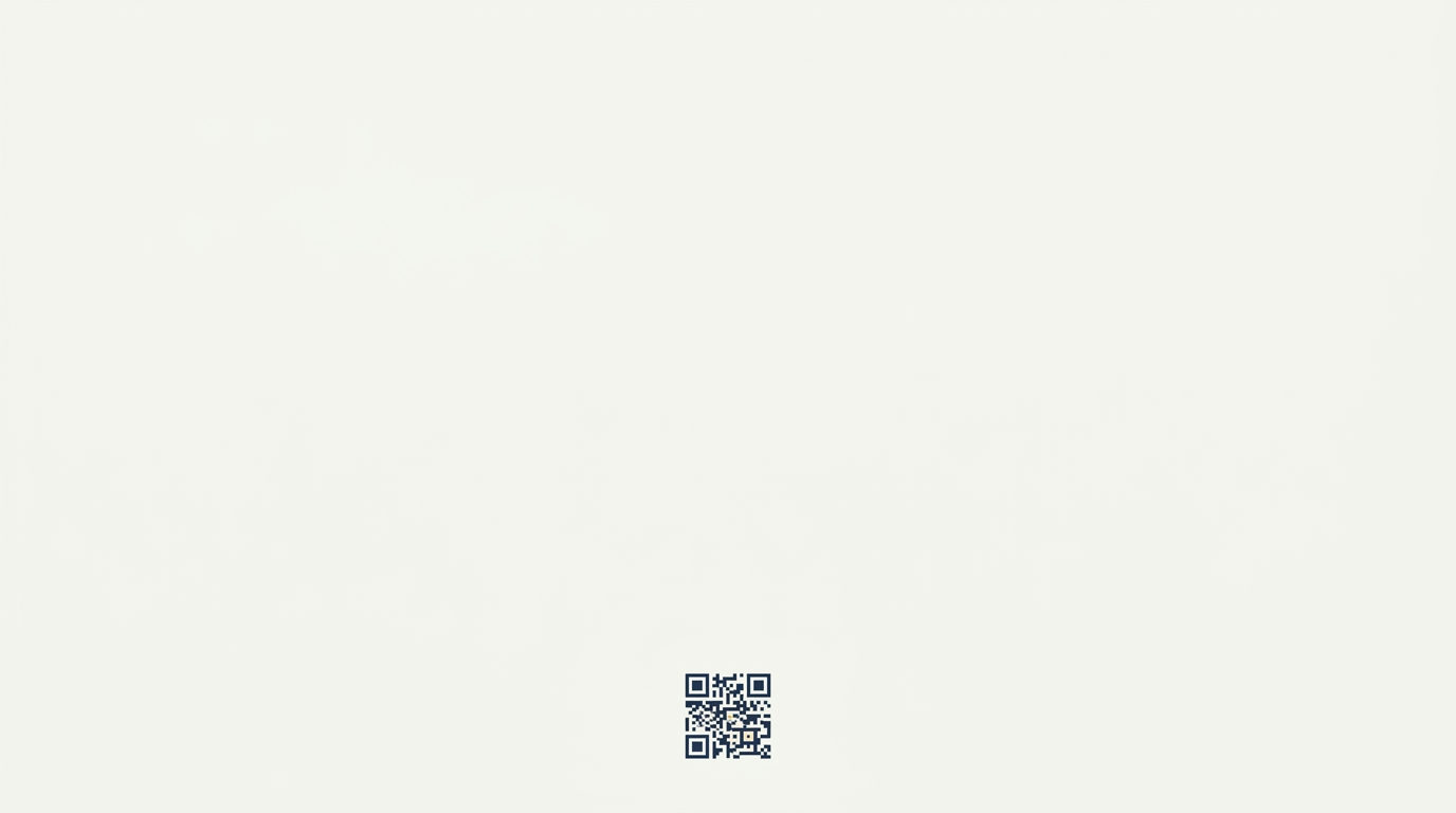 Tiny QR code at the bottom of a vast, light cream, empty space.